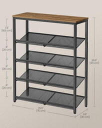 Songmics Shoe Rack, 5-Tier Shoe Storage With Shelves And Large Top, Adjustable Shelves, Space-Saving, Honey Brown And Ink Black - thumbnail 2
