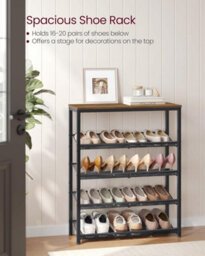 Songmics Shoe Rack, 5-Tier Shoe Storage With Shelves And Large Top, Adjustable Shelves, Space-Saving, Honey Brown And Ink Black - thumbnail 3