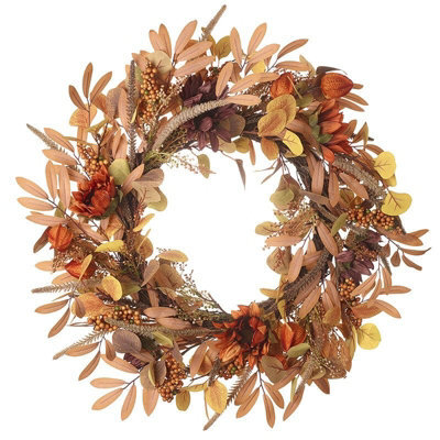 Heaven Sends Halloween Floral Autumnal Foliage Decorative Wreath, 52 X 52 Cm, Outdoor Autumn And Halloween Door Wreath
