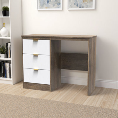 Nashville Ready Assembled White & Oak 3 Drawer Dressing Table (H)756mm (W)969mm (D)395mm - image 1
