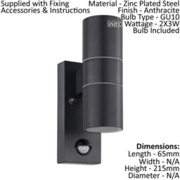 Stylish Ip44 Outdoor Wall Light With Pir Sensor In Anthracite Steel For Gu10 Bulbs - thumbnail 2