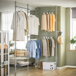 Sobuy Kls04-Ii-Hg, Telescopic Clothes Rail Heavy Duty Clothes Rack Adjustable Open Wardrobe With Hanging Rails & Shelves,grey - thumbnail 5