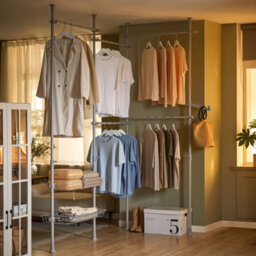 Sobuy Kls04-Ii-Hg, Telescopic Clothes Rail Heavy Duty Clothes Rack Adjustable Open Wardrobe With Hanging Rails & Shelves,grey - thumbnail 6