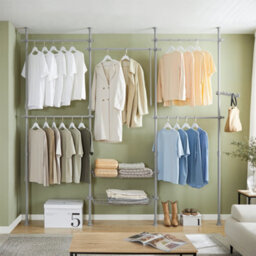 Sobuy Kls04-Ii-Hg, Telescopic Clothes Rail Heavy Duty Clothes Rack Adjustable Open Wardrobe With Hanging Rails & Shelves,grey - thumbnail 4