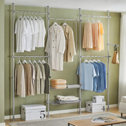 Sobuy Kls04-Ii-Hg, Telescopic Clothes Rail Heavy Duty Clothes Rack Adjustable Open Wardrobe With Hanging Rails & Shelves,grey - thumbnail 2