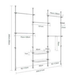 Sobuy Kls04-Ii-Hg, Telescopic Clothes Rail Heavy Duty Clothes Rack Adjustable Open Wardrobe With Hanging Rails & Shelves,grey - thumbnail 3