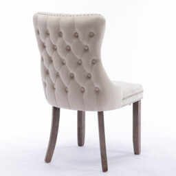 HomeTouch Set Of 2 Lux Velvet Tufted Dining Chairs,  Wing Back Kitchen Chairs Office Bedroom Chairs With Oak Wood Legs - thumbnail 7