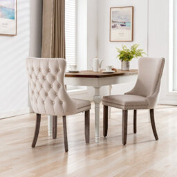 HomeTouch Set Of 2 Lux Velvet Tufted Dining Chairs,  Wing Back Kitchen Chairs Office Bedroom Chairs With Oak Wood Legs