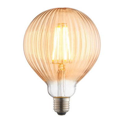 Led Filament Lamp Bulb Amber Tinted 4W E27 Led Ribbed Glass Gobe Warm White - image 1