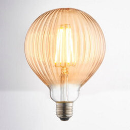 Led Filament Lamp Bulb Amber Tinted 4W E27 Led Ribbed Glass Gobe Warm White - thumbnail 3