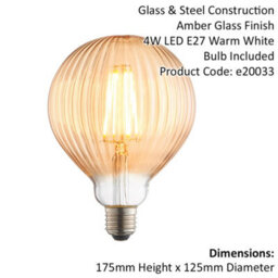 Led Filament Lamp Bulb Amber Tinted 4W E27 Led Ribbed Glass Gobe Warm White - thumbnail 2