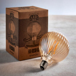 Led Filament Lamp Bulb Amber Tinted 4W E27 Led Ribbed Glass Gobe Warm White - thumbnail 5