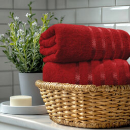 Casabella Bath Sheets 2 Pack Jumbo Bathsheet 90X180 Cm 100% Cotton Towels Quick Dry Super Soft Highly Absorbent Red - thumbnail 4