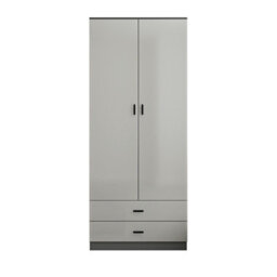 Urbn-Living Urbnliving Height 180Cm Glossy Black Carcass & Grey Drawers Tall 2 Door Wardrobe Bedroom Storage Hanging Rail Modern Furniture - thumbnail 3
