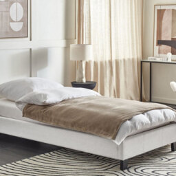 Wyld and Coco Brandlux Eu Single Bed 3Ft Light Grey Slatted Frame No Headboard - Linen-Look Upholstery - thumbnail 2