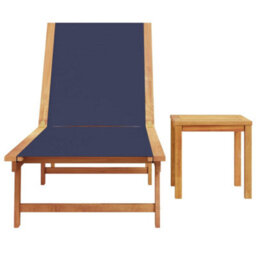Berkfield Sun Lounger With Table Blue Solid Wood Acacia And Textilene - thumbnail 3