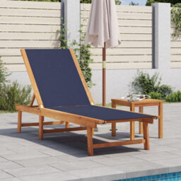 Berkfield Sun Lounger With Table Blue Solid Wood Acacia And Textilene