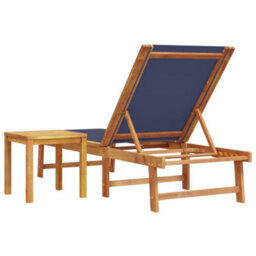 Berkfield Sun Lounger With Table Blue Solid Wood Acacia And Textilene - thumbnail 5