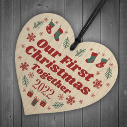 Red Ocean First Christmas Together Boyfriend And Girlfriend Hanging Wooden Heart Bauble Tree Decoration - thumbnail 6