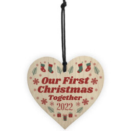 Red Ocean First Christmas Together Boyfriend And Girlfriend Hanging Wooden Heart Bauble Tree Decoration - thumbnail 5