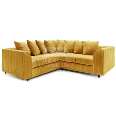 Furnishings For Less UK Ferguson Mustard 5 Seater Fabric Corner Sofa L Shaped Jumbo Cord - Scatter Back - image 1