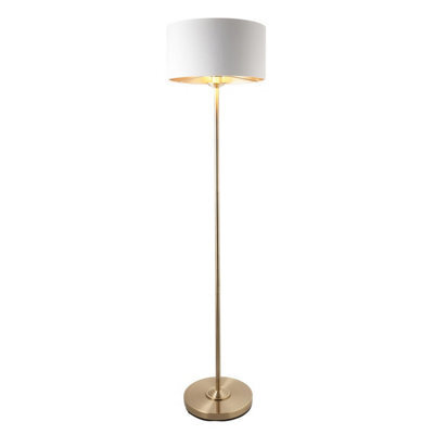 Luminosa Lighting Luminosa Highclere Floor Lamp With Shade Antique Brass Plate, Vintage White Fabric, 1X E27 - image 1