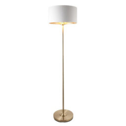 Luminosa Lighting Luminosa Highclere Floor Lamp With Shade Antique Brass Plate, Vintage White Fabric, 1X E27