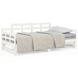 Berkfield Pull-Out Day Bed White Solid Wood Pine 2X(80X200) Cm - thumbnail 2