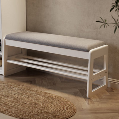 Yqjjgl Stylish Solid Wood Shoe Storage Bench With Flip-Top Seat And Hidden Storage In White 100Cm Shoe Rack - image 1