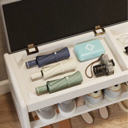 Yqjjgl Stylish Solid Wood Shoe Storage Bench With Flip-Top Seat And Hidden Storage In White 100Cm Shoe Rack - thumbnail 5
