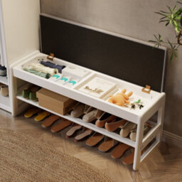 Yqjjgl Stylish Solid Wood Shoe Storage Bench With Flip-Top Seat And Hidden Storage In White 100Cm Shoe Rack - thumbnail 4
