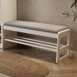Yqjjgl Stylish Solid Wood Shoe Storage Bench With Flip-Top Seat And Hidden Storage In White 100Cm Shoe Rack