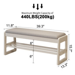 Yqjjgl Stylish Solid Wood Shoe Storage Bench With Flip-Top Seat And Hidden Storage In White 100Cm Shoe Rack - thumbnail 3