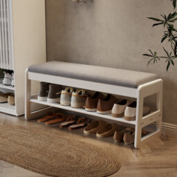 Yqjjgl Stylish Solid Wood Shoe Storage Bench With Flip-Top Seat And Hidden Storage In White 100Cm Shoe Rack - thumbnail 2
