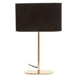 Orsina Brass Table Lamp, Glossy Brass Ceramic Base With Ribbed Detailing, White Fabric Shade Creates Warm Ambient