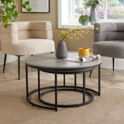 Home Source Oakmere Industrial Grey Round Nest Of 2 Tables - thumbnail 2