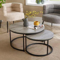Home Source Oakmere Industrial Grey Round Nest Of 2 Tables - thumbnail 3