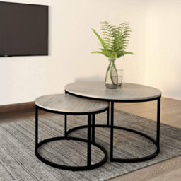 Home Source Oakmere Industrial Grey Round Nest Of 2 Tables