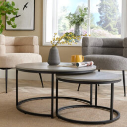 Home Source Oakmere Industrial Grey Round Nest Of 2 Tables - thumbnail 4