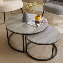 Home Source Oakmere Industrial Grey Round Nest Of 2 Tables - thumbnail 5