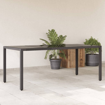 Berkfield Garden Table With Glass Top Black 190X90X75 Cm Poly Rattan - image 1