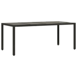 Berkfield Garden Table With Glass Top Black 190X90X75 Cm Poly Rattan - thumbnail 2