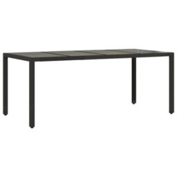 Berkfield Garden Table With Glass Top Black 190X90X75 Cm Poly Rattan - thumbnail 6