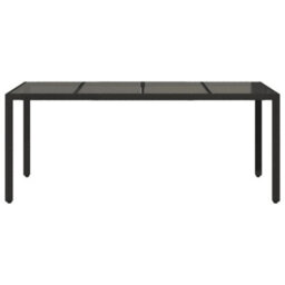 Berkfield Garden Table With Glass Top Black 190X90X75 Cm Poly Rattan - thumbnail 4