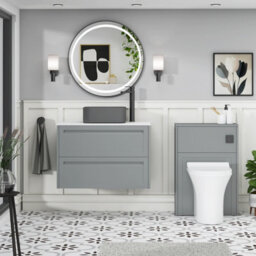 Royal Bathrooms Royal Bathroom Elmore 800mm Pebble Grey Wall Mounted Bathroom Vanity Unit 2 Drawer Plain White Worktop With Art Square Basin - thumbnail 5