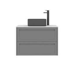 Royal Bathrooms Royal Bathroom Elmore 800mm Pebble Grey Wall Mounted Bathroom Vanity Unit 2 Drawer Plain White Worktop With Art Square Basin - thumbnail 7