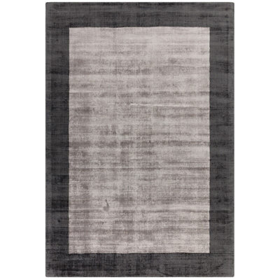 Modern Rug, Luxurious Livingroom, & Bedroom Rug, Viscose Bordered Rug, Easy To Clean Silver Charcoal Rug-200Cm X 200Cm (Square) - image 1