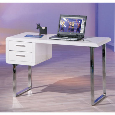 Furniture in Fashion Carlo High Gloss Computer Desk In White With Chrome Legs