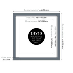 "13X13"" Grey Picture Frame - 13X13"" Square Frame With 12X12"" Mount For 13X13""/12X12"" Pictures Vintage Style Wall Art, 1 Pack" - thumbnail 2