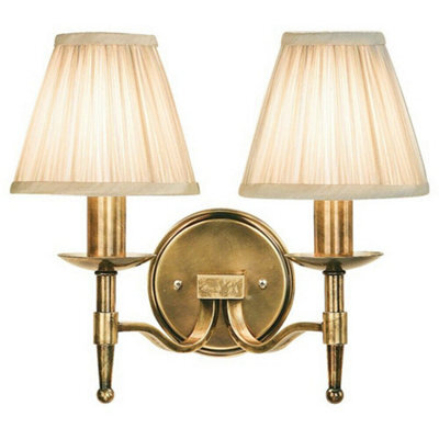 Avery Luxury Twin Arm Wall Light Traditional Antique Brass & Beige Pleat Shade - image 1